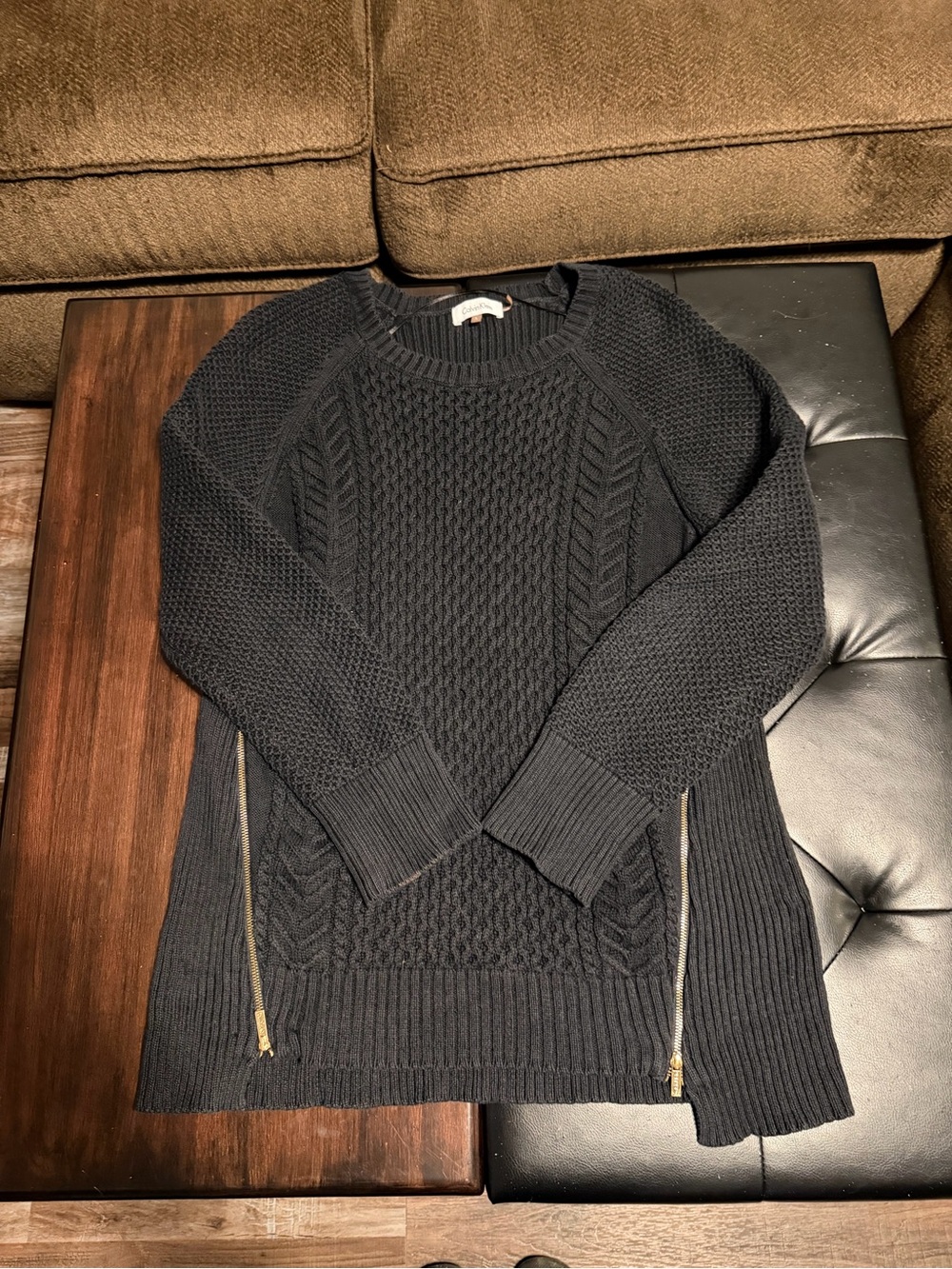 Calvin Klein Black Cable-Knit Crewneck Sweater